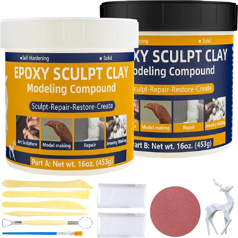 KCUT Epoxy Sculpt Clay, 2 Pound White Epoxy Sculpt Pool Putty for Leaks Underwater Self-Hardening Modeling Compound AB High Adhesive Epoxy Putty Magic Sculpt Clay for Sculpting Modeling Repairing Filling - Image 1